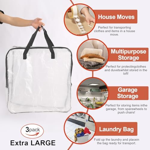 Bargain Factory Storage Bags Pack of 3 Extra Large Heavy Duty Moving House Essentials, Strong Handles & Zips, Clothes Storage, Packing, Laundry Bags, Reusable and Sustainable - Image 3