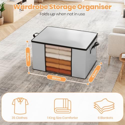 Oak & Tea Storage Bags 90L 6-Pack, Moving Bags & Wardrobe Organiser with Lid & Zips, PE Coated Woven Fabric - Waterproof Storage Box with Clear Window for Clothes, Blankets, Bedding 60x43x35cm - Image 3