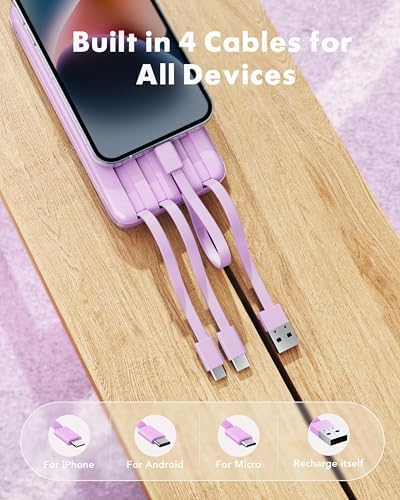 Charmast Power Bank with Built in Cables X 4, 10000mAh Portable Charger 6 Outputs 3 Inputs Travel Essentials, LED Display Type C Powerbank, Slim USB C Battery Pack Compatible with iPhone17/Samsung etc - Image 2