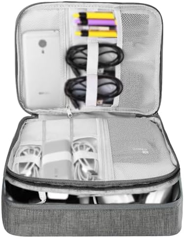 HCFGS Travel Cable Organiser Bag, Electronics Accessories Organizer Bag Extra Large 3-Layers Universal Carry Travel Gadget Bag for Power Bank, Memory Card, Data cable, Charger Hard Disk (Grey)