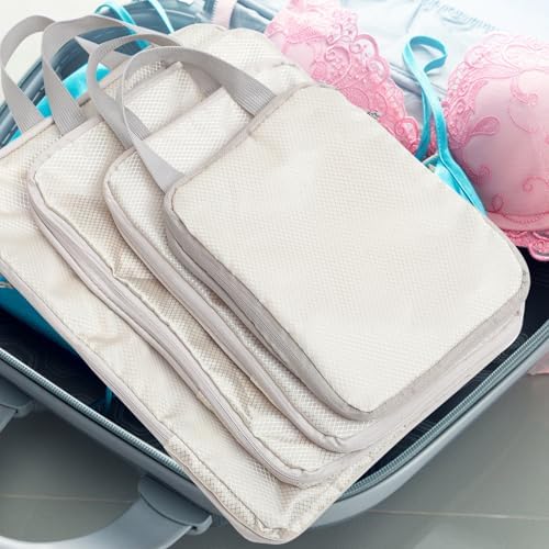4pcs Beige Compression Packing Cubes for Travel with Zipper Closure, Lightweight Polyester Luggage Organiser Bags to Reduce Clothing Wrinkles, for Camping and Hiking - Image 6