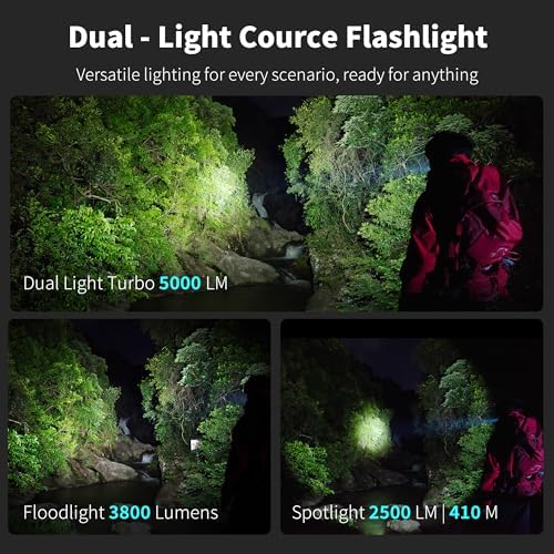 LOOP GEAR SK05 Pro 2 EDC Torch, 5000LM Rechargeable, Spot/Floodlight, High-CRI Sidelight + RGB, Dual 4000mAh Batteries, USB-C Fast Charging, IP68 Magnetic Base for Camping (Black) - Image 3