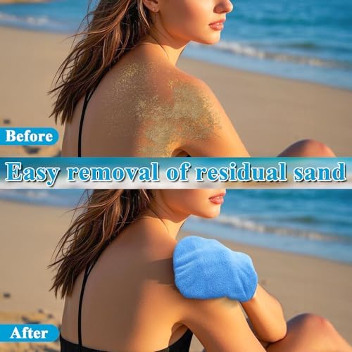 Vodolo 2 in 1 Sand Remover for Beach,2Pcs Sand Wipe Off Mitts for Beach,Beach Vacation Essentials for Kids Adults,Beach Day Accessories Must Haves for Women,Summer Family Beach Needs Items Necessities - Image 4