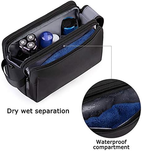 BAGSMART Mens Wash Bag Travel Toiletry Bag Makeup Shower Shaving Organiser for Bathroom Camping Gym - Water Resistant & Wet Dry Seperate, Black - Image 3