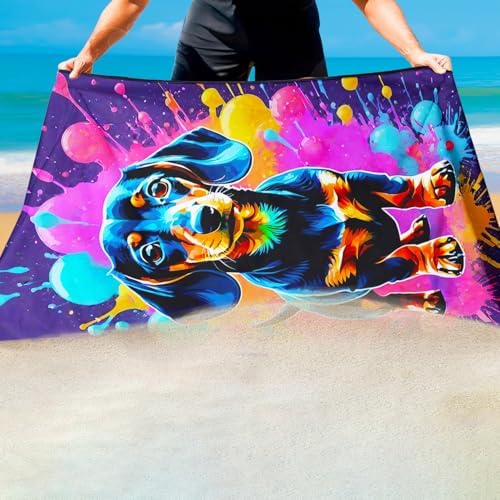 Neon Splatter Dachshund Beach Towel for Dog Lovers, Extra Large 180x90 cm 250GSM Microfibre, Sand Free Quick Dry, Ideal Vacation Gifts with Carry Bag for Pool Cruise Camping - Image 4