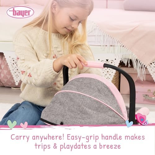 Bayer Deluxe Dolls Car Seat - Baby Doll Travel Car Seat with Sun Canopy - Ergonomic Handle, Safety Seat Belt, Doll Accessories for 46cm Dolls - Role Play Birthday Gifts for Girls, Boys | Fits 18 Inch Dolls and Reborn Babies, Integrated Sunshade, Safety Belt and Ergonomic Handle for Easy Transport - Image 6