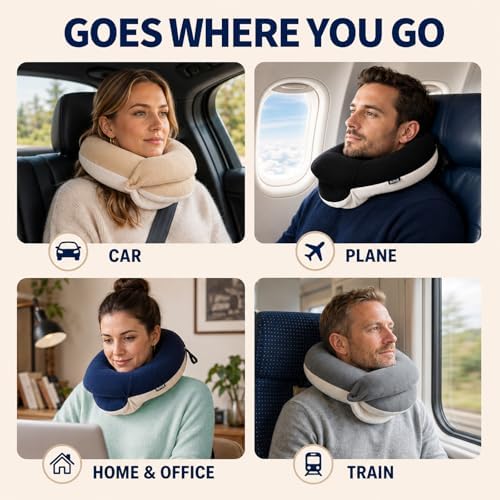 BUYUE Travel Neck Pillows for Airplanes, 360° Head Support Sleep for Long Flight, Skin-Friendly & Breathable, Kit with 3D Contoured Eye Mask, Earplugs and Storage Bag (Adult, Grey, 100+ lbs) - Image 6