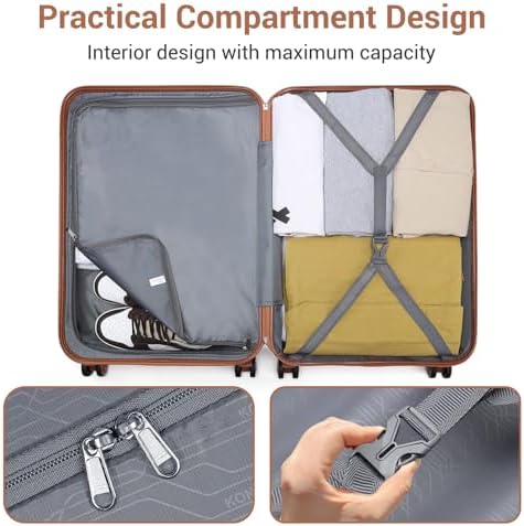Kono Small Suitcase with Silent Spinner Wheels, Lightweight Hard Shell Cabin Luggage, ABS+PC Carry On Travel Case with YKK Zips &TSA Lock, 55x40x20cm Airline Approved for Ryanair & easyJet - Image 7