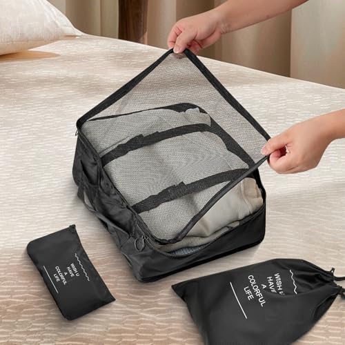 TRIXES 8PC Travel Packing Cubes – All-in-one Holiday Essential – Convenient waterproof storage for all Holiday Clothing, Accessories and Bathroom Products - Black - Image 3