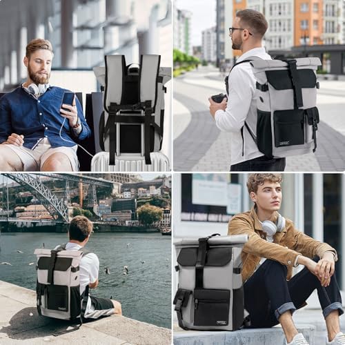 28 L Roll Top Backpack Mens, Large Waterproof Rucksack Womens, School Bag with Laptop Compartment 17 inch, Waterproof Backpack for Travelling Rucksack for University bag Business Sports, Grey - Image 6