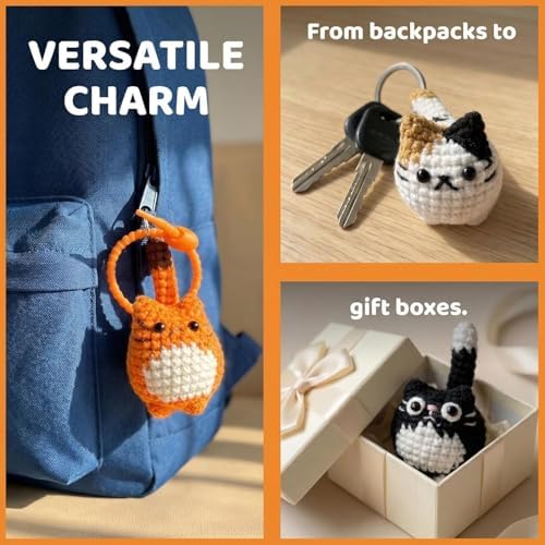 HAPLOVE Crochet Cat Set, 5 Pcs Cute Knitted Kitty Bag Charms, Soft Yarn, Kawaii Animal Backpack Purse Accessories, Keychain Making,Pet Lover Gifts for Women Girls Teens - Image 9