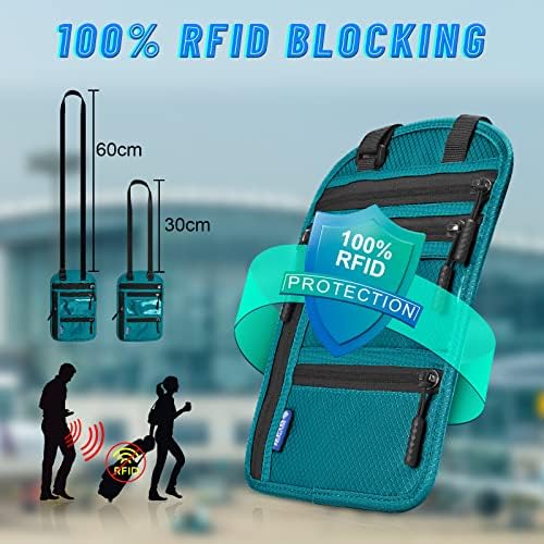 Travel Neck Wallet Passport Holder RFID Blocking Waterproof Passport Wallet Pouch Travel Document Holder Organiser Bag with Adjustable Neck Strap for Men Women, Lake Blue - Image 4
