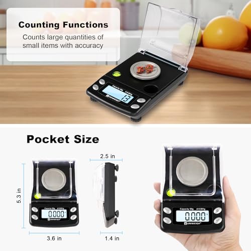 UNIWEIGH Digital Milligram Scale Accurate 0.001g/50g mg Scale for Powder | Precision scale for Jewelry,Gold,Gem,Reloading,Micro Gram Scale with 6 Units,Tare,Cal Weight,pocket scale with USB&battery - Image 5