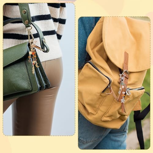 Mikovivi 2pcs Sun Moon Star Keychain Keyring, Y2K Key Chain with Gravel & Beads Boho Aesthetic Bag Charms for Women Girl Purse Handbags Backpack Accessories (Silver, Gold) - Image 7