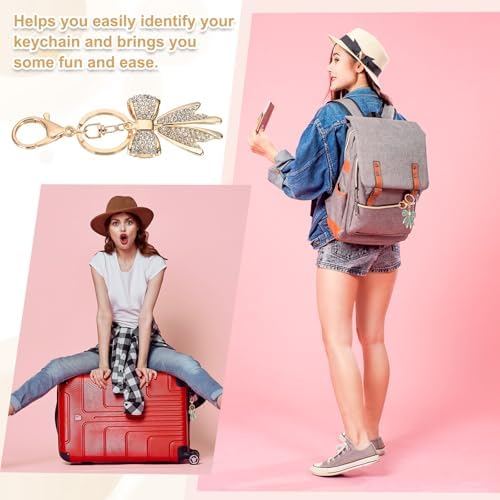 PATIKIL Bow Keychain for Women, Bag Purse Charm Rhinestone Bow Accessories for Key Handbag Backpack Car Ring, Gold - Image 6