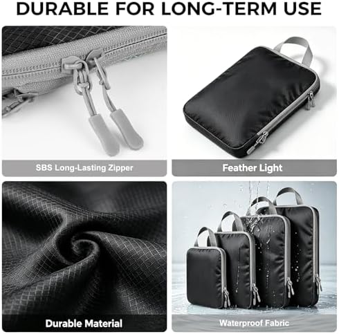 Compression Packing Cubes for Suitcases, Ultralight 5 Set Packing Cubes for Backpack Waterproof Travel cubes Suitcase Organizer Bags Set for Luggage Travel Essentials (Black) - Image 4