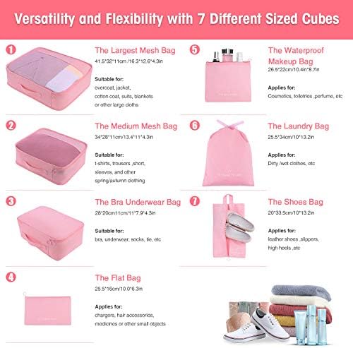 Packing Cubes for Suitcases 7 Set, Luggage Packing Organizers with Shoe Bag and Toiletry Bag (Pink) - Image 3