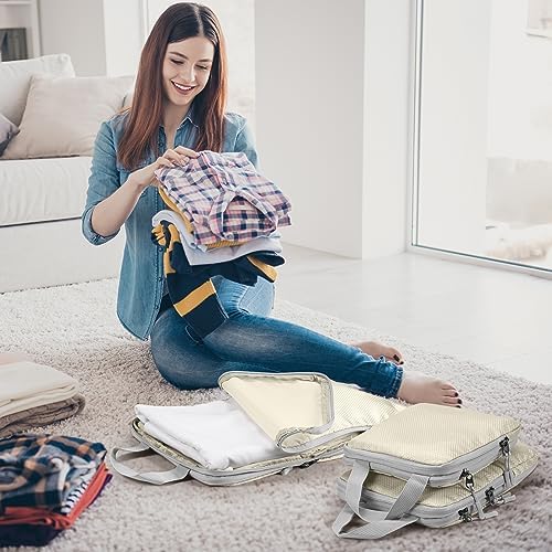 Compression Packing Cubes,4 Set Ultralight Packing Cubes for Carry on Suitcase, Travel Packing Essentials for Suitcase Organizer Bags Set, Durable Travel cubes for Luggage (Set of 4, Beige) - Image 7