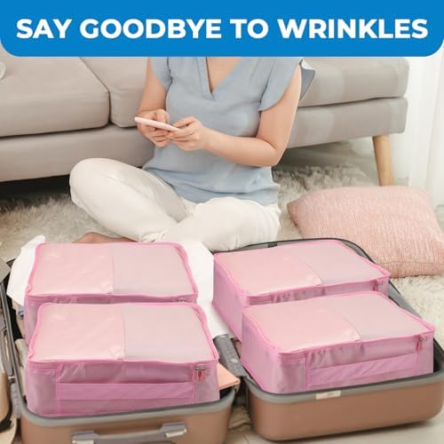 Nagoyuki 4 PCS Large Packing Cubes,40x30x12CM Same Size Suitcase Organiser Bags Compressible Expandable Packing Cubes for Suitcase, Luggage,Handy Helper (Pink) - Image 6