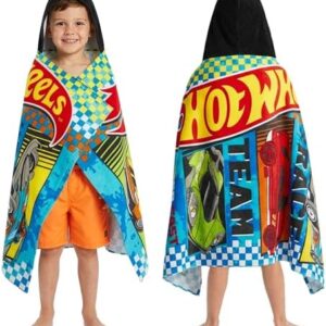 Get Trend Hot Wheels Hooded Towels for Boys, Cotton Bath & Beach Towel Poncho, Soft & Absorbent Hooded Kids Shower Swimming Wrap & Changing Robe, Travel & Holiday Essentials (Multi Hot Wheels)