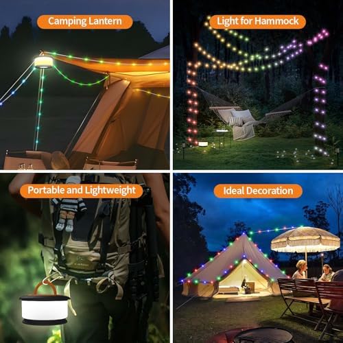TOHETO Camping String Lights, 3 in 1 Upgraded Retractable RGB Outdoor String Lights with 19 Lighting Modes,Quick 30s Recovery, 32.8 FT Portable Tent Lights, Rechargeable Camping Lantern (Black&Orange) - Image 7