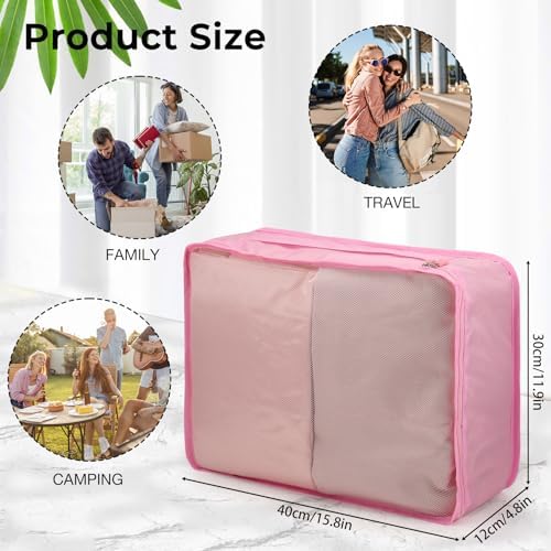 Nagoyuki 4 PCS Large Packing Cubes,40x30x12CM Same Size Suitcase Organiser Bags Compressible Expandable Packing Cubes for Suitcase, Luggage,Handy Helper (Pink) - Image 4