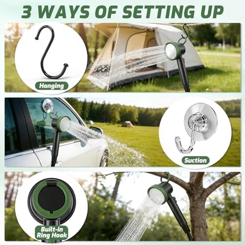 Portable Camping Shower, 8000mAh Rechargeable Camping Shower Pump with Intelligent LED Display, IPX8 Waterproof Outdoor Shower Kit for Hiking, Travel, Car, Pet, Campervan, Army Green - Image 5
