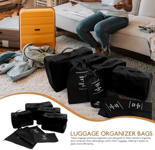8pcs Travel Packing Cubes Luggage Organizers Set in Black, Waterproof Polyester Material Extra Security and Prevents Creasing, for Travel and Home Use - Image 3