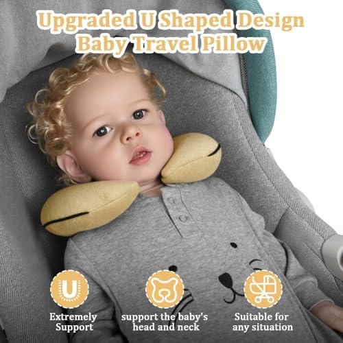 Kid's Travel Neck Pillow, Comfortable Support Heads Pillow for Children Soft U-shaped Head Neck Protector for Airplane Camping Car Sleeping(Khaki) - Image 4