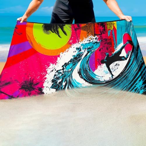 Neon Surfer Beach Towel, Extra Large 180x90 cm 250GSM Microfibre, Sand Free Quick Dry, Ideal Vacation Gifts with Carry Bag for Pool Cruise Camping (Men's) - Image 4