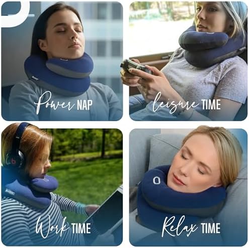 BCOZZY Travel Neck Pillow for Airplane – Patented Double Support for Head, Neck, and Chin. Best for Long Flights, Plane Sleeping, and Car Rides. Adjustable Size. Fully Washable. Carry Bag. Large, Navy - Image 7