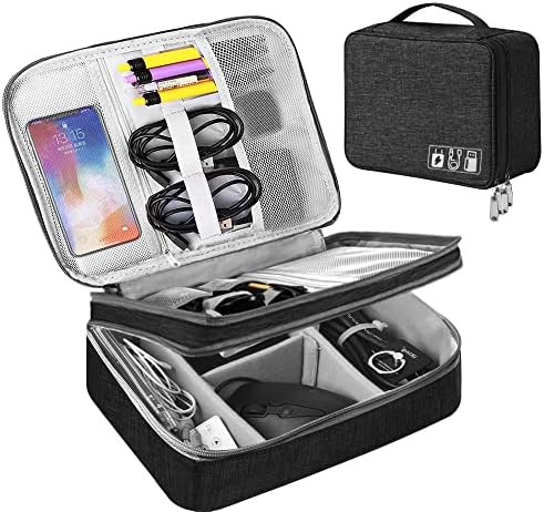 HCFGS Travel Cable Organiser Bag,Accessories Organizer Bag Extra Large 3-Layers Universal Carry Travel Gadget Bag for Power Bank, Data Cable (Black)