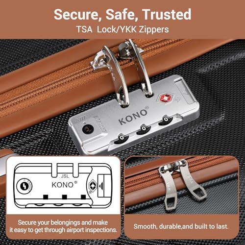 Kono Small Suitcase with Silent Spinner Wheels, Lightweight Hard Shell Cabin Luggage, ABS+PC Carry On Travel Case with YKK Zips &TSA Lock, 55x40x20cm Airline Approved for Ryanair & easyJet - Image 4