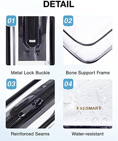 BAGSMART Clear Toiletry Bag, 2 Packs Waterproof Travel Makeup Cosmetic Organiser TSA Approved Airport Security Liquids Bags,Travel Essential for Toiletries, Black - Image 4