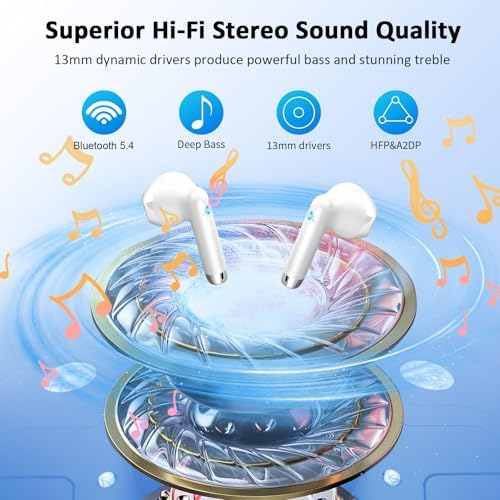 Wireless Earbuds, Bluetooth 5.4 Headphones NEW Wireless Headphones with 4 ENC Mic, 56H Bluetooth Earphones in Ear Noise Cancelling Deep Bass, Mini Ear Buds Bluetooth Earbuds IP7 Waterproof LED Display - Image 3