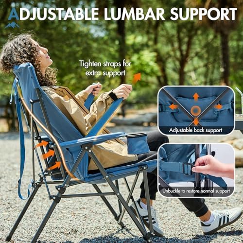 Portal Folding Camping Chair for Adults with Lumbar Support Heavy Duty 180KG High Back Garden Festival Picnic Chair Hard Armrests Deluxe Foldable Collapsible Portable for Fishing Beach Patio - Image 4
