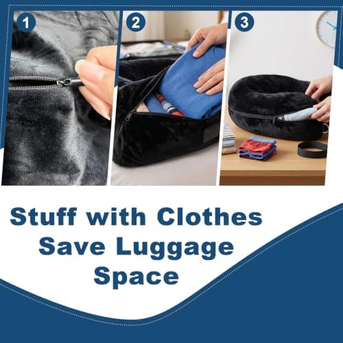Stuffable Neck Pillow for Travel, U-Shaped Pillow with Storage Bag, Neck Pillow Storage with Adjustable Strap, Travel Pillow with Soft Head Support for Airplane, Camping, Train, Hiking - Image 3