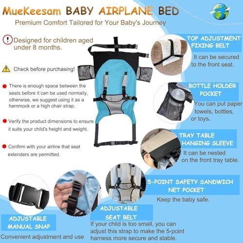Baby Airplane Bed, Baby Travel Essentials for Flying, Plane Portable High Chair Harness Seat for Toddler, Must Haves for Infants 1-8 Months Old - Image 5