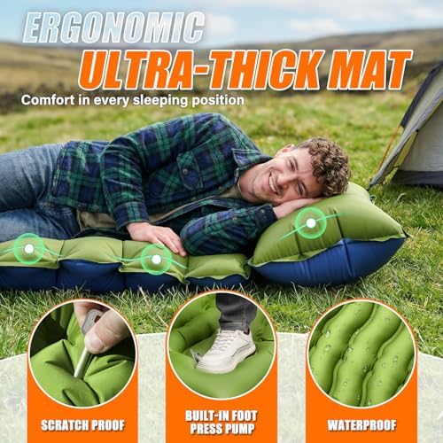 Yuzonc Camping Sleeping Pad, Ultralight Inflatable Camping Mat with Pillow Built-in Foot Pump Portable Inflatable Sleeping Pads Compact for Outdoor Camping, Backpacking, Hiking, Tents - Image 2