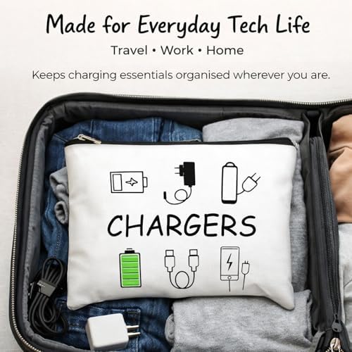 Charging Cable Organiser Bag for Travel – Waterproof Canvas Pouch with Zipper – Tech Accessories Holder & USB Gadget Storage Portable Electronics Case for Women & Men Holiday Essentials - Image 4