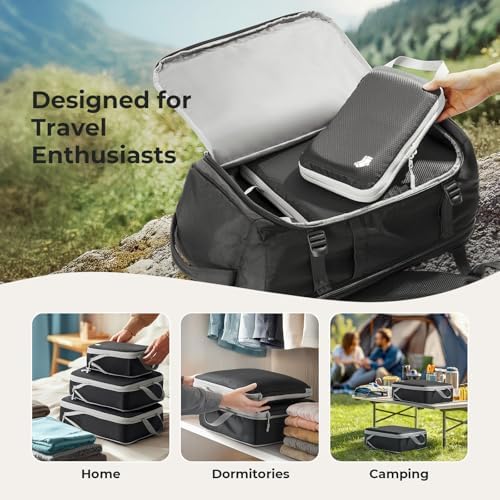 Samfolk Compression Packing Cubes for Suitcases Packing Cubes Compression Set Waterproof Suitcase Organiser Bags for Travel Suitcase Luggage Packing Organizer Bags Travel Essentials Black 8 Set - Image 9