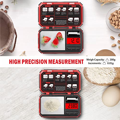 UNIWEIGH Digital Pocket Scale 200g/0.01g Precision Scales Gram for Kitchen | Mini Jewelry scale for Coins and Gem with 6 Units/LCD Display/Tare Function (Battery Included) - Red - Image 3