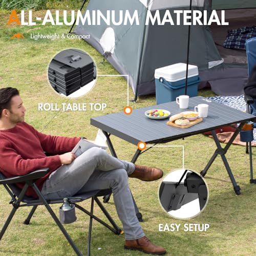 PORTAL Large Camping Table Folding 108x71cm Height Adjustable Picnic Table Foldable All Aluminum Roll Up Top Collapsible Outdoor Desk Lightweight Garden Table Load 100KG for Caravan BBQ Dining Beach - Image 4