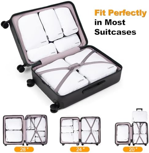 Compression Packing Cubes, Lumesner 8 Set Travel Essentials Packing Cubes for Carry on Suitcases, Compression Suitcase Organizers Bag Set & Travel Cubes (8-piece, White) - Image 3