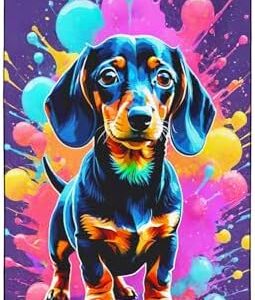 Neon Splatter Dachshund Beach Towel for Dog Lovers, Extra Large 180x90 cm 250GSM Microfibre, Sand Free Quick Dry, Ideal Vacation Gifts with Carry Bag for Pool Cruise Camping
