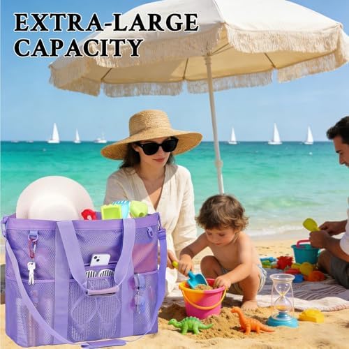 GYEUKHAM Mesh Beach Bag - Large Beach Tote Bag with Multiple Pockets for Family Beach Bag for Toys & Vacation Essentials - Image 2