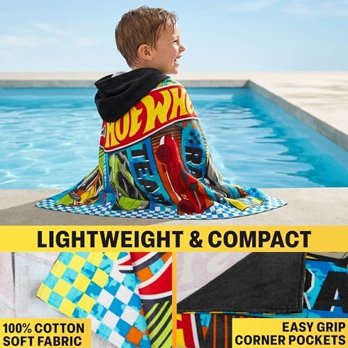 Get Trend Hot Wheels Hooded Towels for Boys, Cotton Bath & Beach Towel Poncho, Soft & Absorbent Hooded Kids Shower Swimming Wrap & Changing Robe, Travel & Holiday Essentials (Multi Hot Wheels) - Image 2