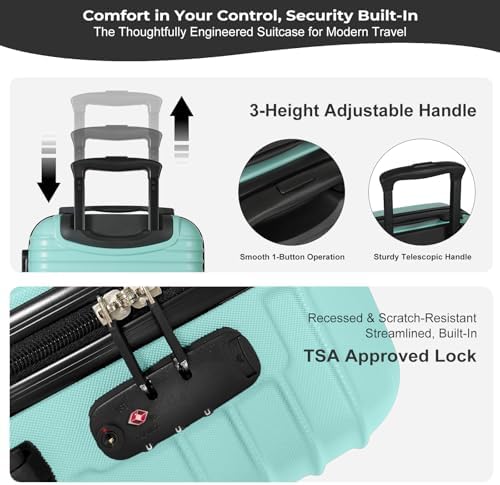 24 Inch Medium Suitcase 66x46x25cm,Lightweight Checkin Luggage, Features TSA Combination Lock, 360°Spinner Wheels, Organised Interior, Durable ABS Material for Holidays, Mint Green - Image 5
