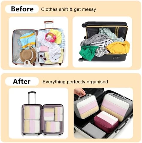2-Tone Packing Cubes, 12 Piece Packing Cubes for Suitcases, Mesh & Flat Zip Bags, Large Medium Small Sizes, Lightweight Travel Cubes for Luggage Storage (12, Navy Burgundy) - Image 4