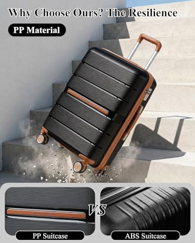British Traveller 24" Medium Suitcase Lightweight Polypropylene Hard Shell Luggage Hold Check in Suitcase with 4 Wheels and Built-in TSA Lock(Black, 66cm 60L) - Image 5